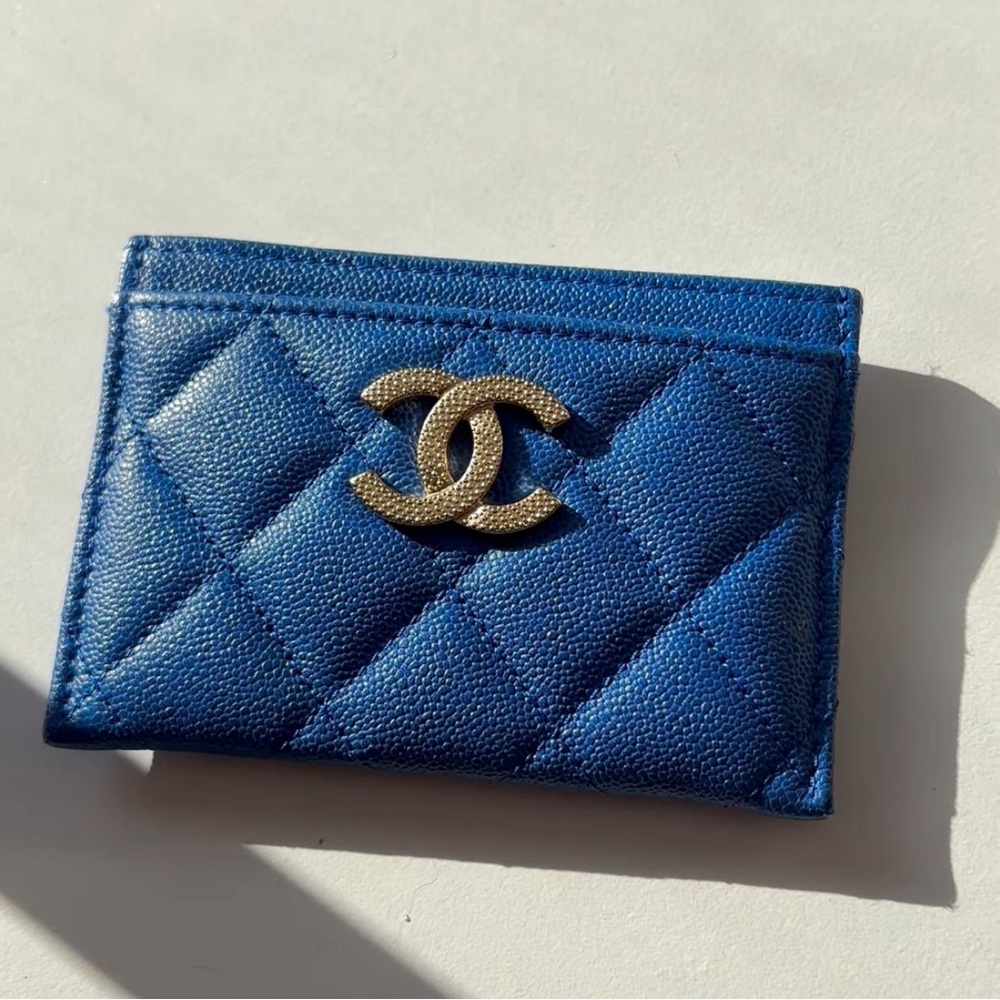 blue Chanel caviar card holder wallet